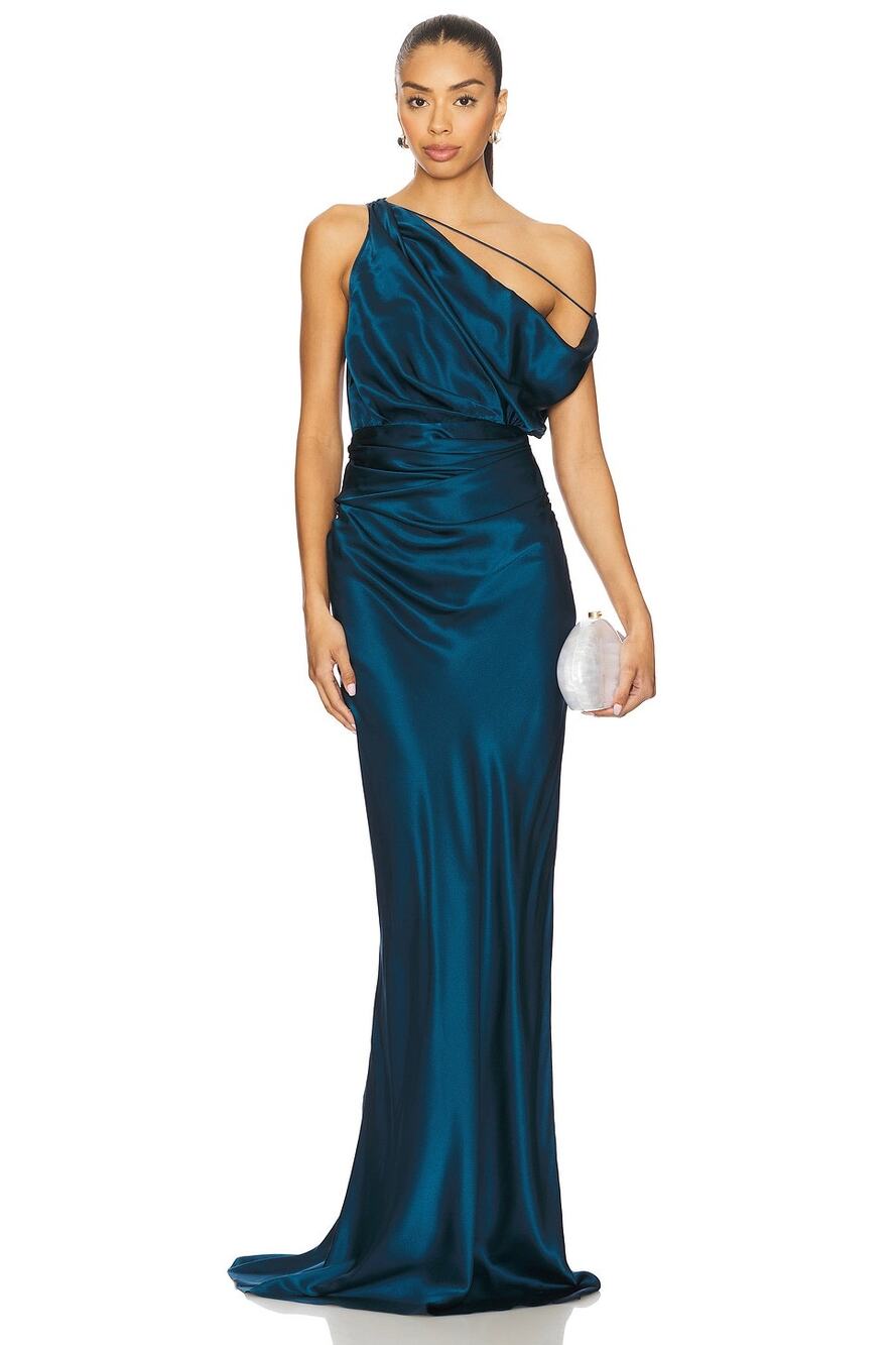 The Sei Strapped Off Shoulder Gown Minimalist Elegant Marine $1,230 Silk sz 0
